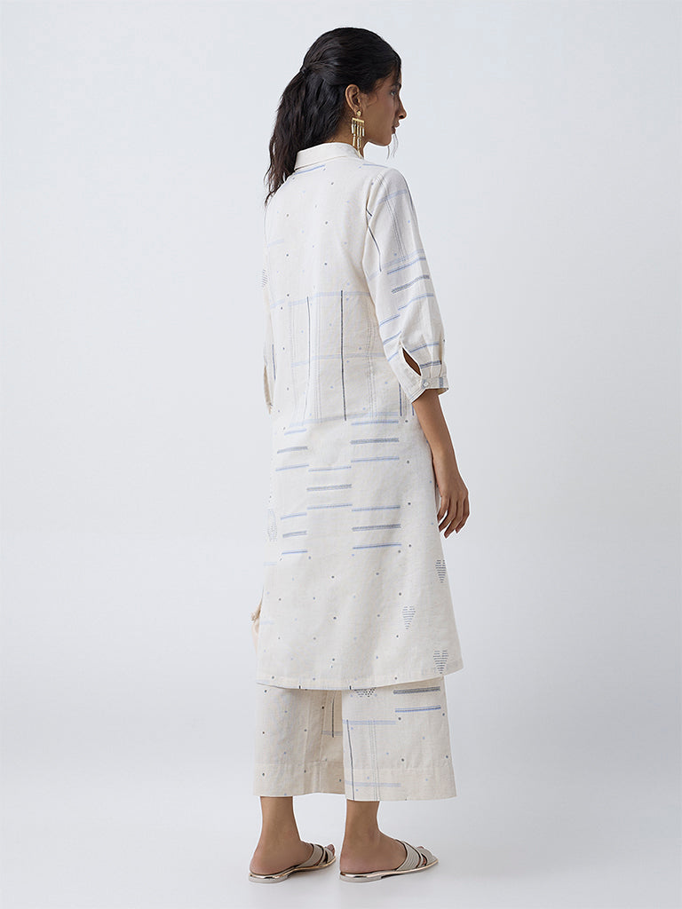 Utsa Light Beige Geometric Cotton-Blend A-Line Kurta - Image 4