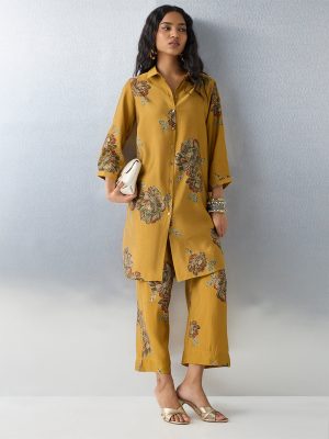 Utsa Mustard Floral Pattern Kurta