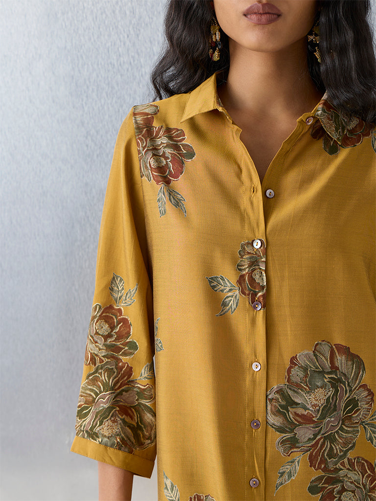 Utsa Mustard Floral Pattern Kurta - Image 3