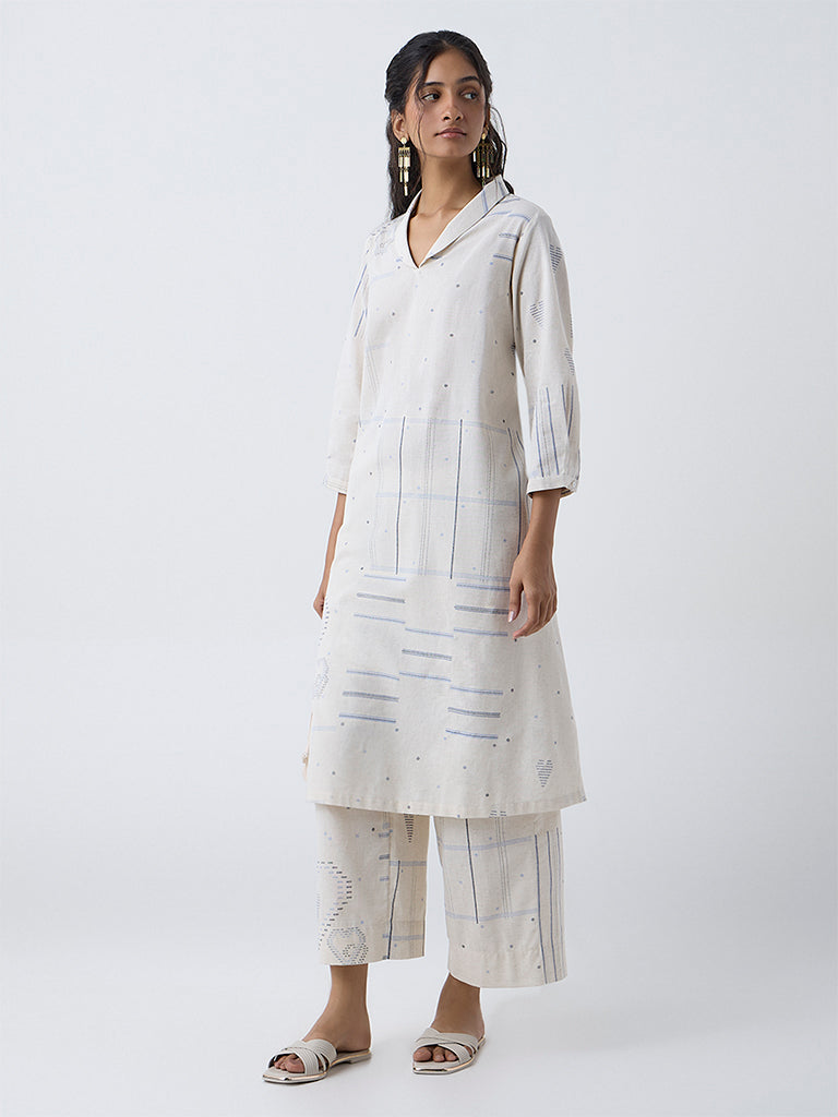 Utsa Off-White Geometric Printed Cotton-Blend Palazzos - Image 2