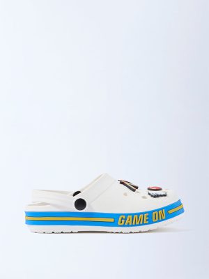 Yellow White Cricket-Themed Clogs