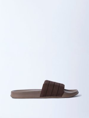 SOLEPLAY Dark Brown Knit-Textured Slides