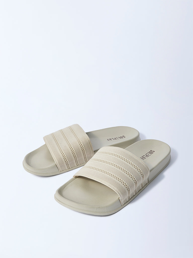 SOLEPLAY Off-White Knit-Textured Slides - Image 2