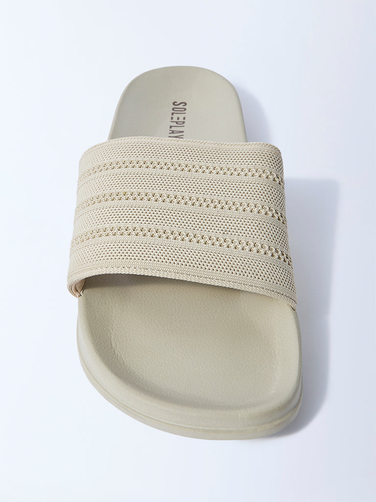 SOLEPLAY Off-White Knit-Textured Slides - Image 3