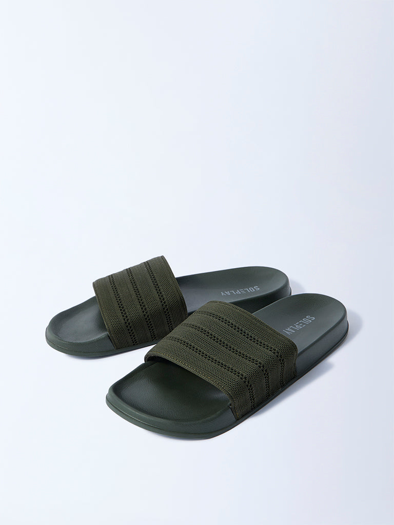SOLEPLAY Olive Knit-Textured Slides - Image 2