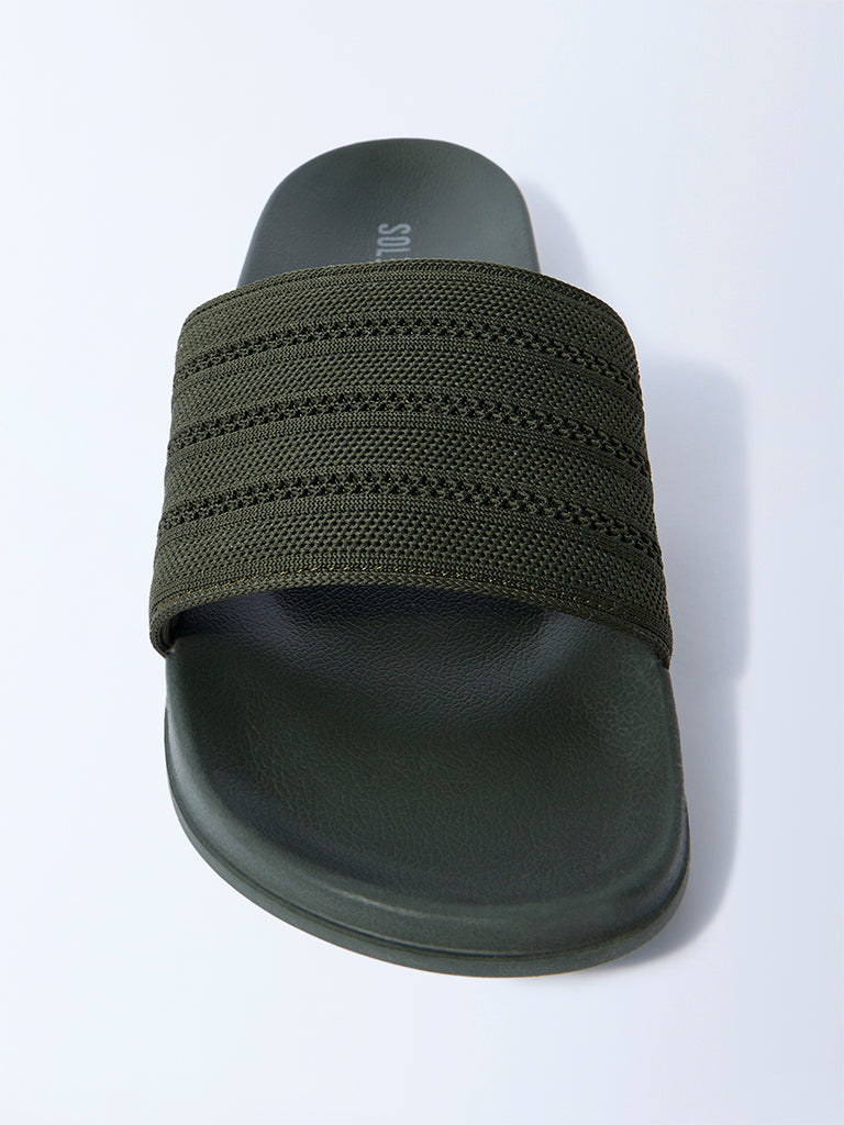 SOLEPLAY Olive Knit-Textured Slides - Image 3