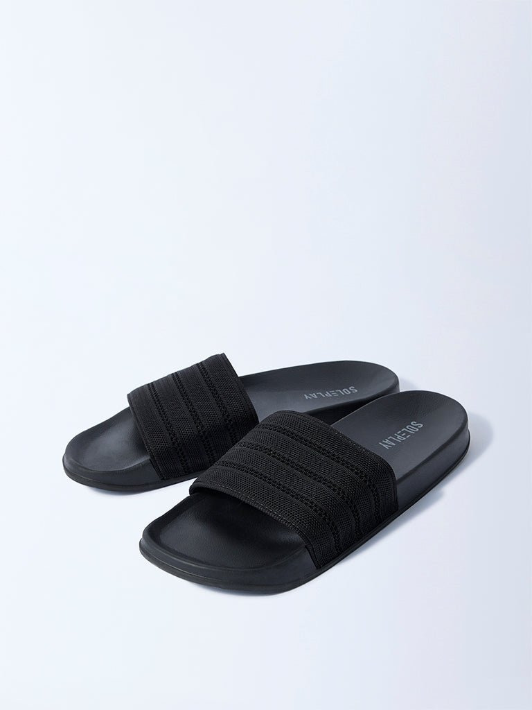 SOLEPLAY Black Knit-Textured Slides - Image 2