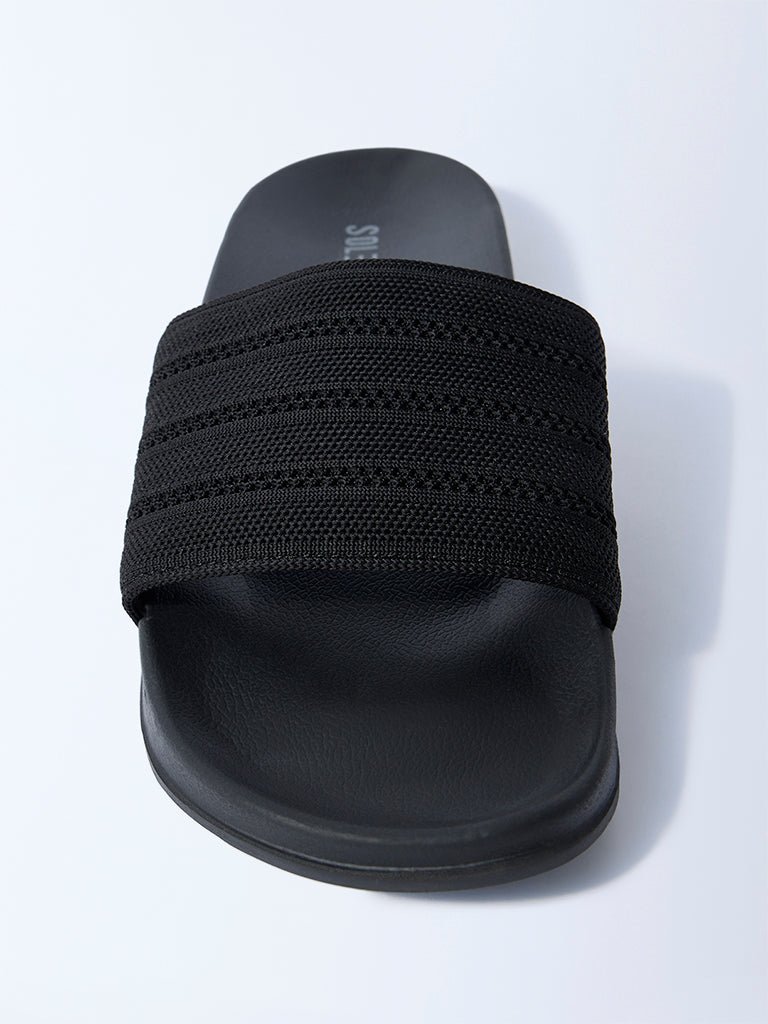 SOLEPLAY Black Knit-Textured Slides - Image 3