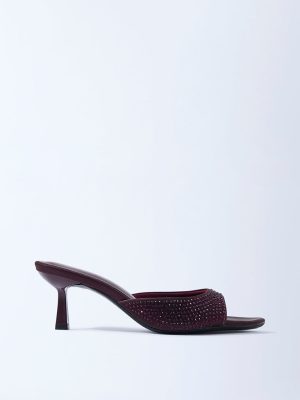 LUNA BLU Burgundy Diamante Embellished Heel Sandals