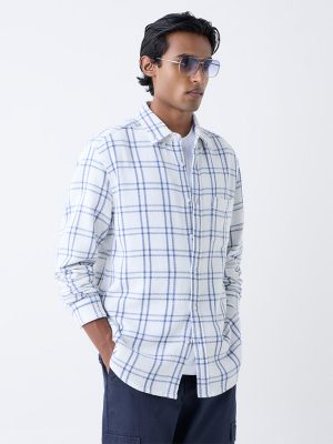 WES Casuals White Checks Detailed Relaxed-Fit Cotton Shirt
