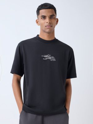 Studiofit Black Relaxed-Fit Cotton-Blend T-Shirt