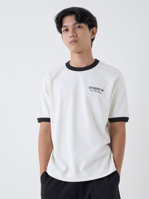 Studiofit Off-White Text Design Relaxed-Fit Cotton-Blend T-Shirt