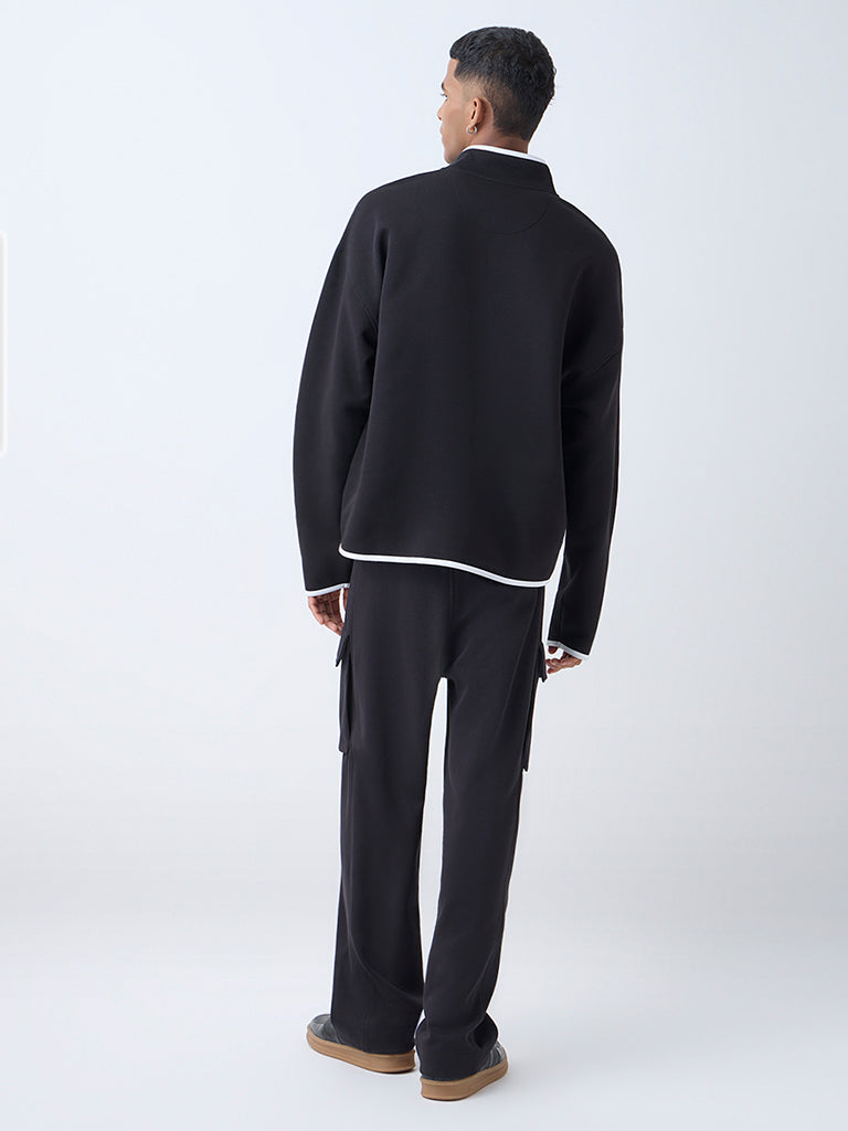 Studiofit Black Relaxed-Fit Quarter-Zip Cotton-Blend Sweatshirt - Image 4