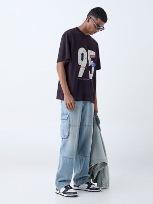 Nuon Dark Brown Printed Relaxed-Fit T-Shirt