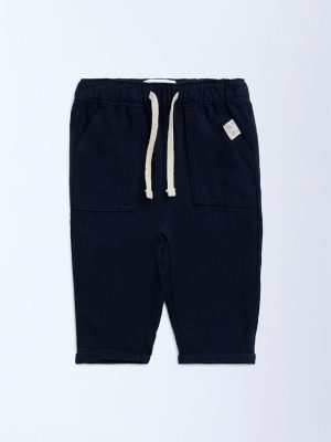 HOP Baby Navy Mid-Rise Cotton-Blend Trousers