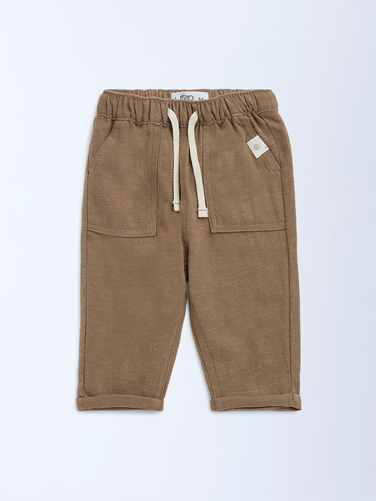 HOP Baby Taupe Mid-Rise Cotton-Blend Trousers