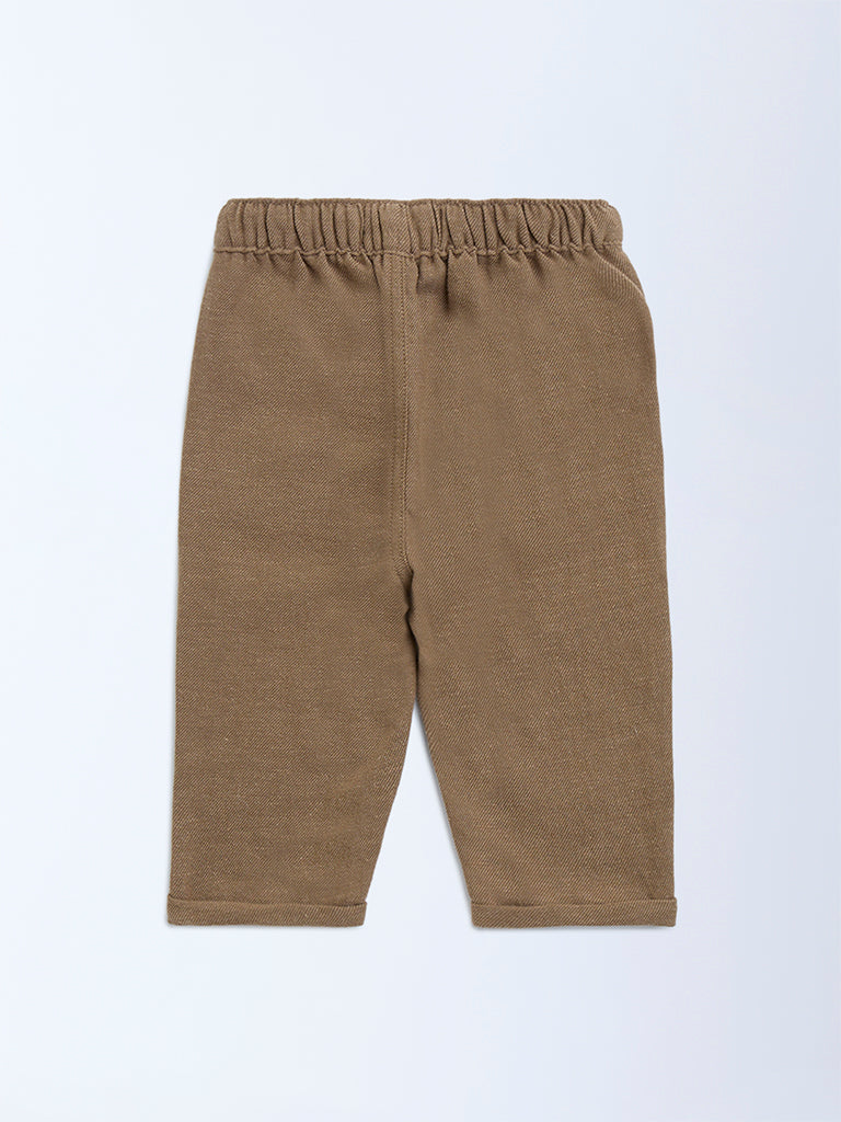 HOP Baby Taupe Mid-Rise Cotton-Blend Trousers - Image 3
