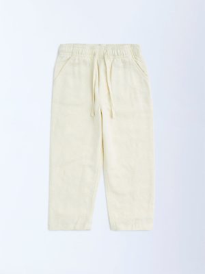 HOP Kids Off-White Textured Mid-Rise Cotton Trousers