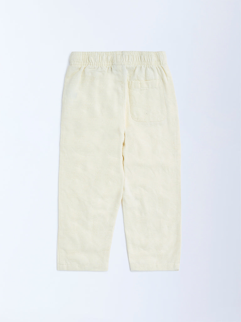 HOP Kids Off-White Textured Mid-Rise Cotton Trousers - Image 2
