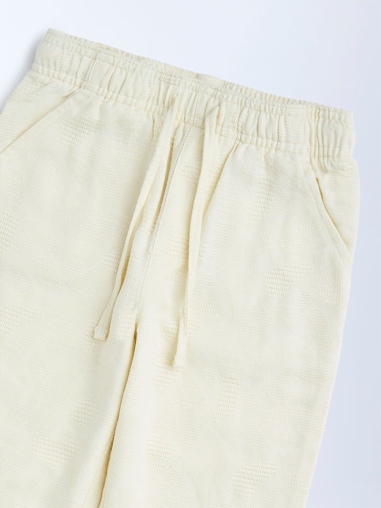 HOP Kids Off-White Textured Mid-Rise Cotton Trousers - Image 3