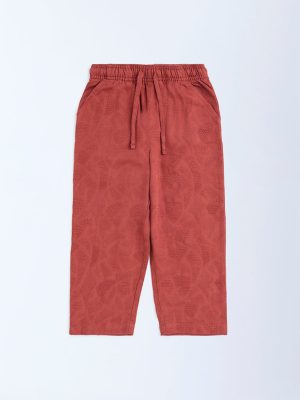 HOP Kids Rust Textured Mid-Rise Cotton Trousers