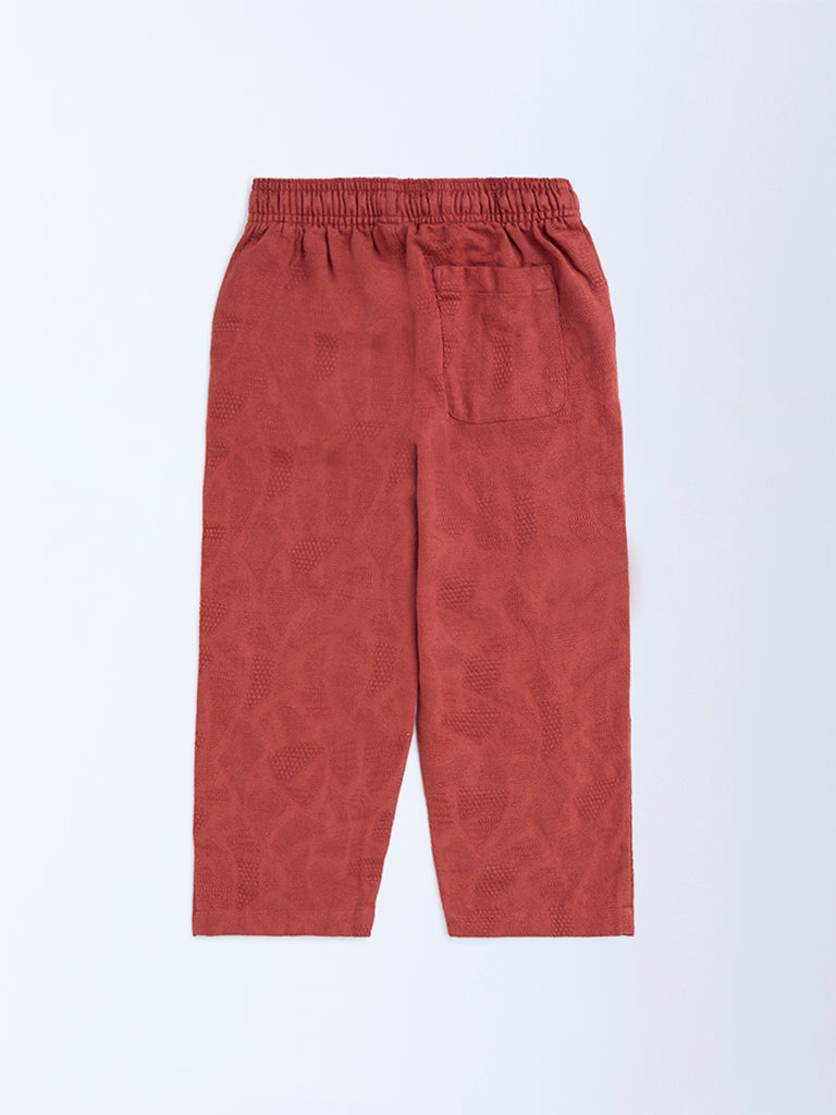 HOP Kids Rust Textured Mid-Rise Cotton Trousers - Image 2