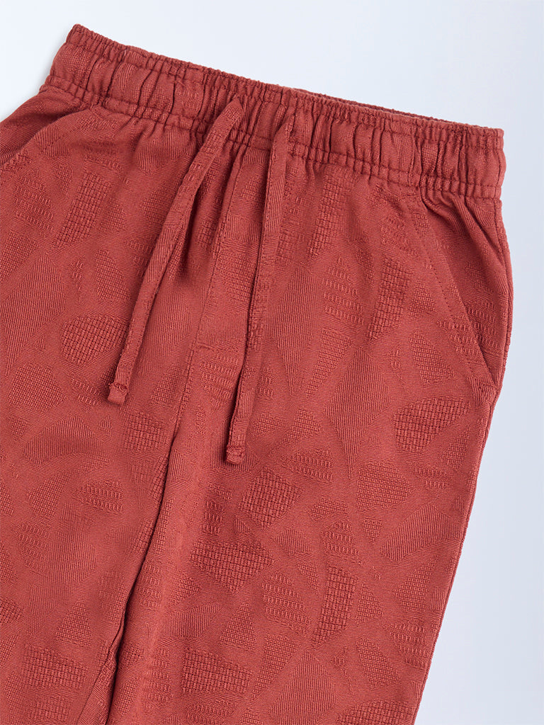 HOP Kids Rust Textured Mid-Rise Cotton Trousers - Image 3