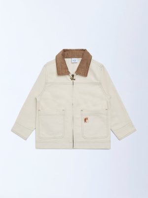 HOP Kids Beige Solid Cotton Jacket