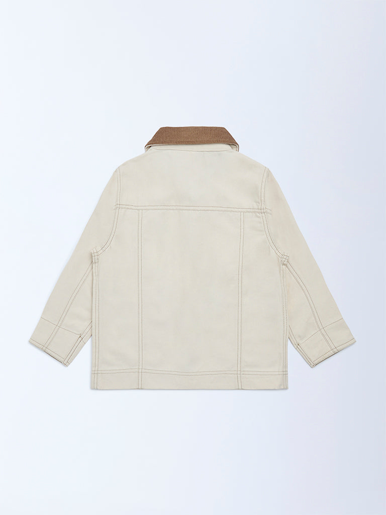 HOP Kids Beige Solid Cotton Jacket - Image 3