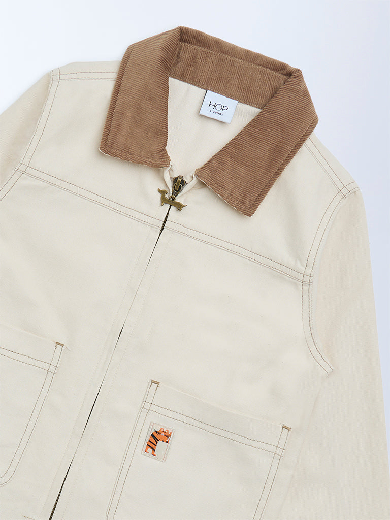 HOP Kids Beige Solid Cotton Jacket - Image 4