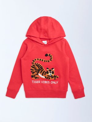 HOP Kids Red Animal Applique Cotton-Blend Hoodie