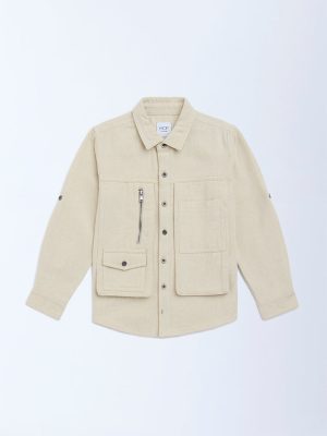 HOP Kids Beige Basketball-Themed Denim Shirt