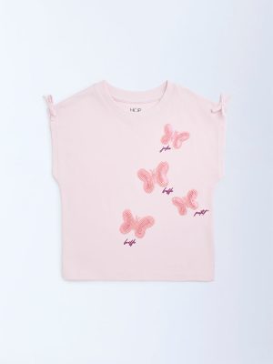 HOP Kids Pink Embellished Cotton Top