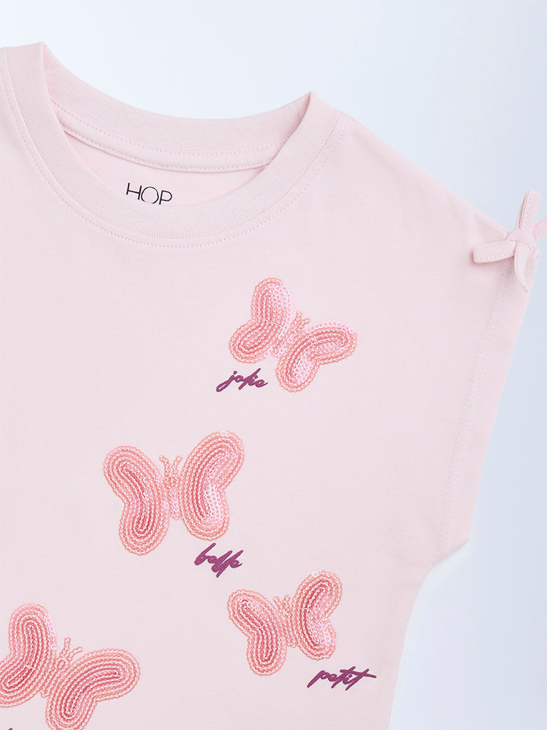 HOP Kids Pink Embellished Cotton Top - Image 4