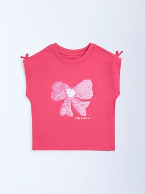 HOP Kids Fuchsia Sequin Detailed Cotton Top