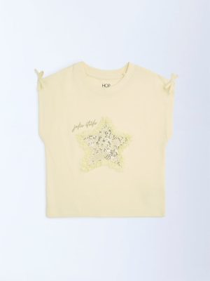 HOP Kids Yellow Embellished Cotton Top