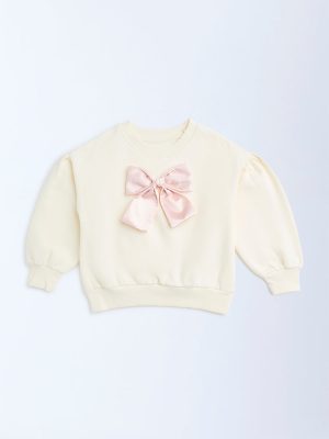 HOP Kids Cream Bow-Detailed Cotton-Blend Sweatshirt
