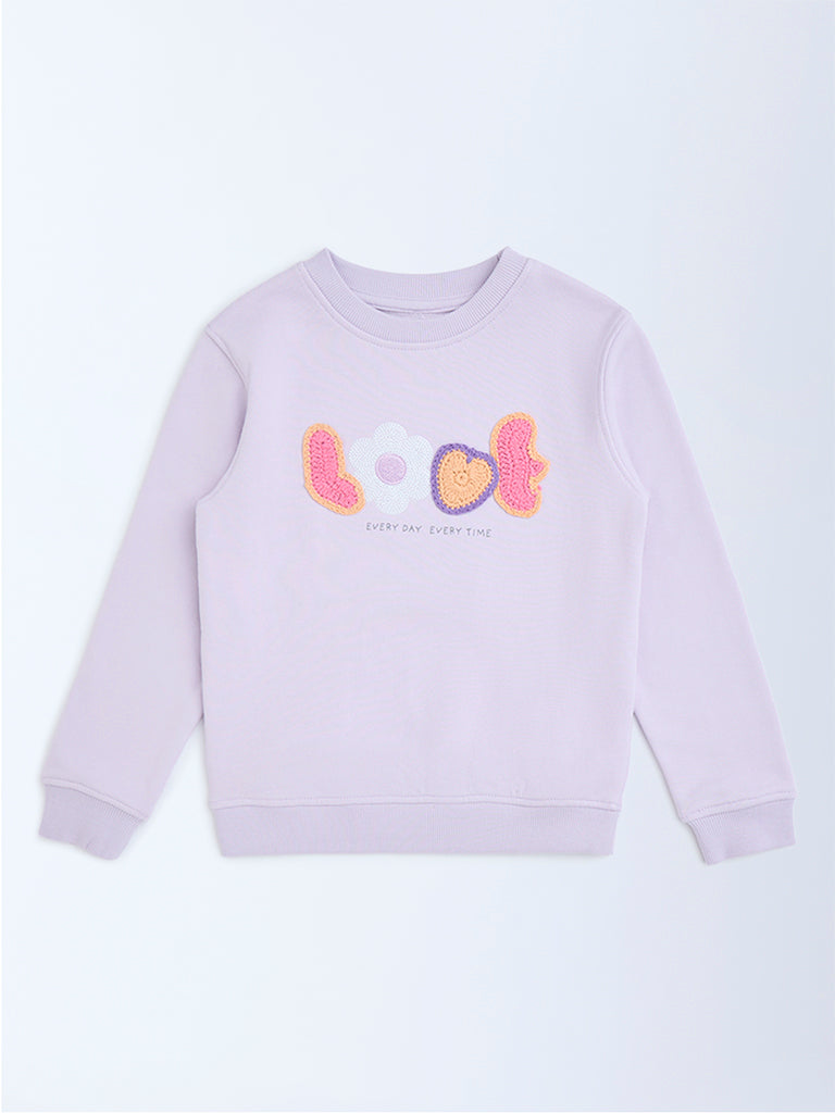 HOP Kids Lilac Embroidered Cotton-Blend Sweatshirt