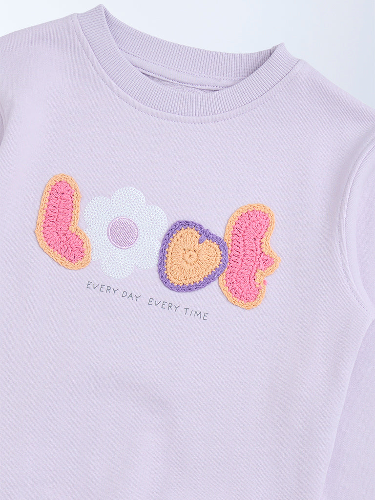 HOP Kids Lilac Embroidered Cotton-Blend Sweatshirt - Image 4