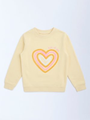 HOP Kids Light Yellow Embroidered Cotton-Blend Sweatshirt