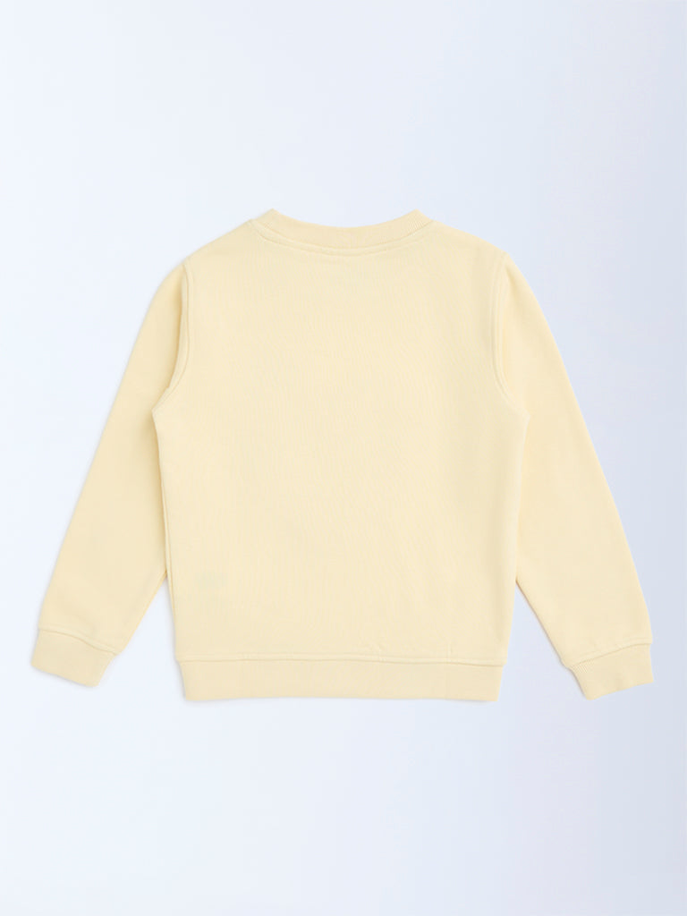 HOP Kids Light Yellow Embroidered Cotton-Blend Sweatshirt - Image 3