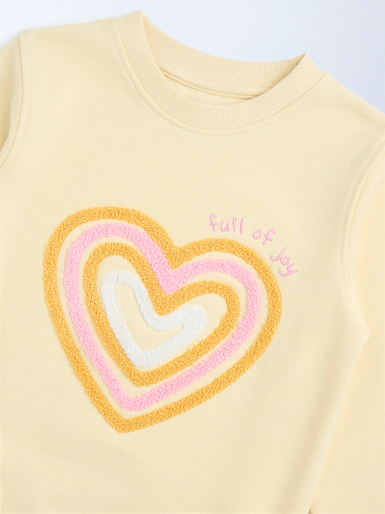 HOP Kids Light Yellow Embroidered Cotton-Blend Sweatshirt - Image 4