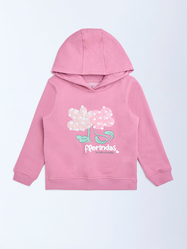 HOP Kids Pink Embroidered Cotton-Blend Hoodie