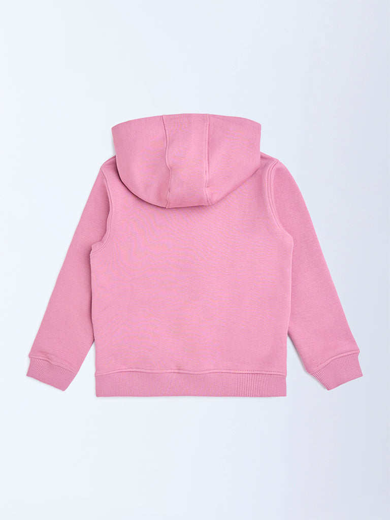 HOP Kids Pink Embroidered Cotton-Blend Hoodie - Image 3