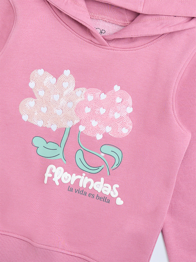 HOP Kids Pink Embroidered Cotton-Blend Hoodie - Image 4