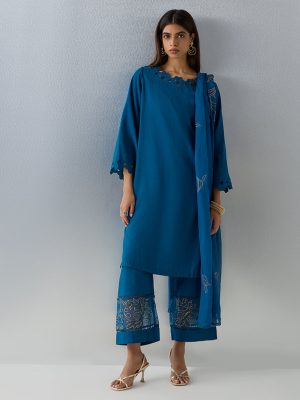 Vark Blue Floral Design A-Line Ethnic Set
