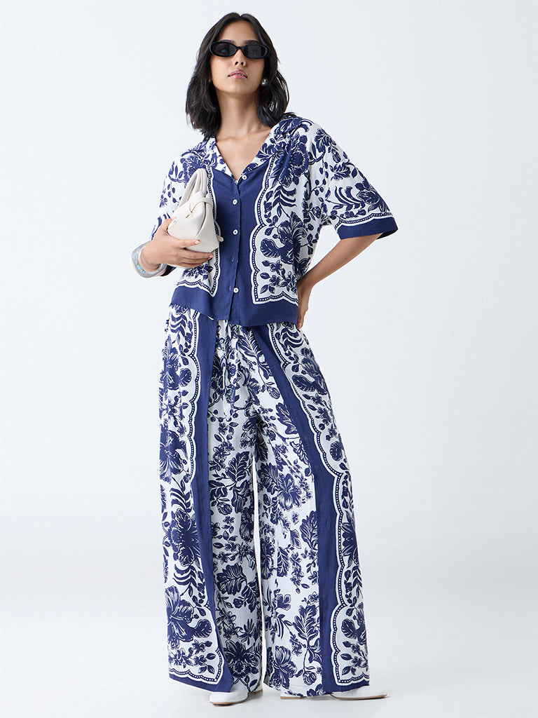 LOV Navy Botanical Design Shirt - Image 2