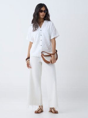 LOV White Floral Detailed Cotton Shirt