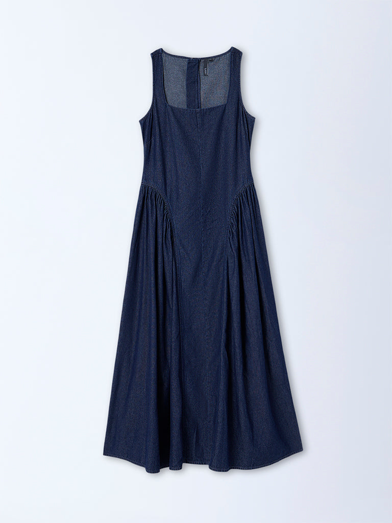 LOV Dark Blue Corset-Style Denim A-Line Dress - Image 5