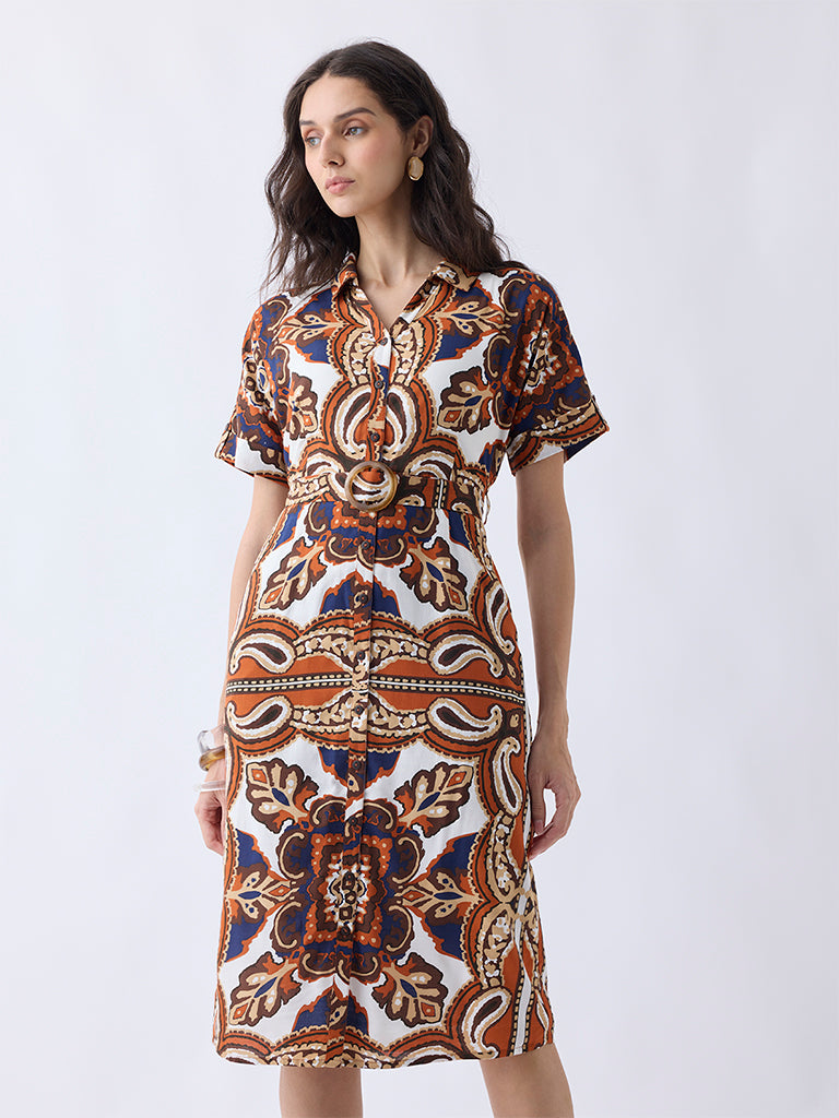 LOV Multicolour Printed Cotton Shirt Dress with Belt - Image 2